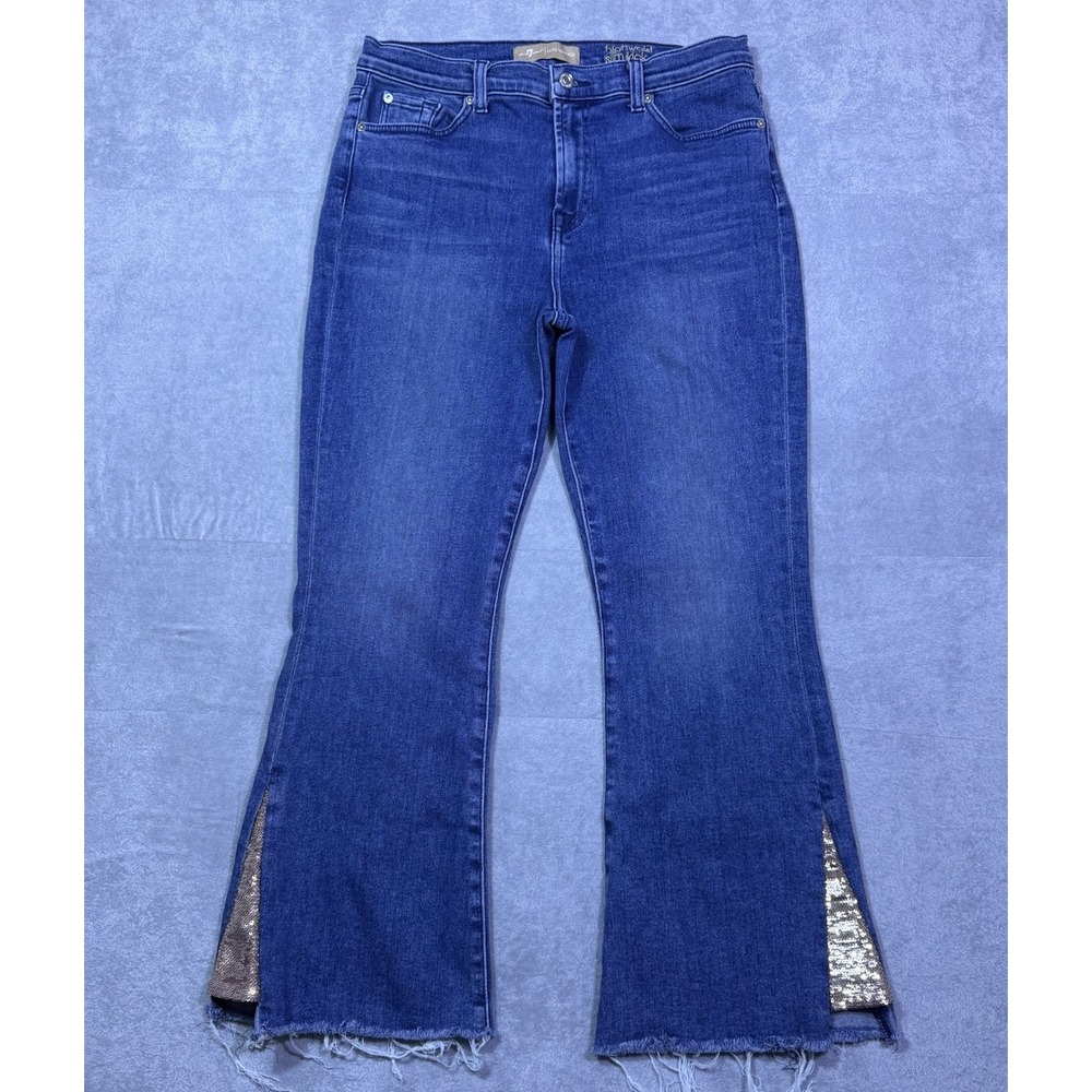 7 For All Mankind Jeans Womens 30x26 Highwaist Slim Kickout Crop Fray USA Boho